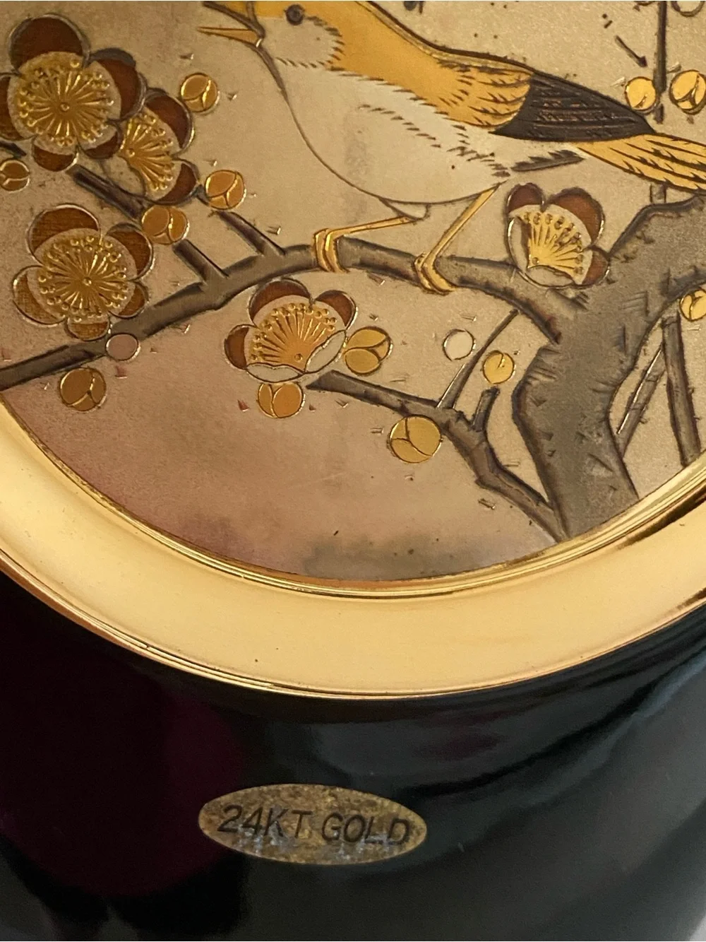 1980s - Chokin Vase - Japanese Bush Warbler (uguisu) on Plum (Ume) Blossom